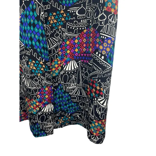 Laura Tanzer 100% Silk Bold Abstract European Cityscape Wide Leg Palazzo Pants L - Image 2
