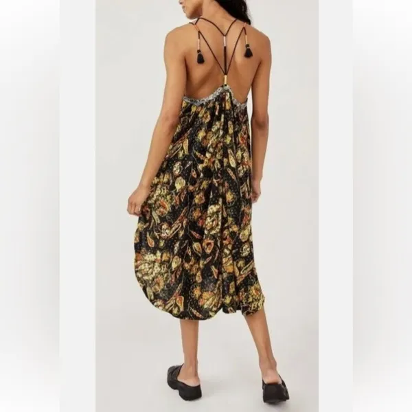 Free People Bohemian Garden Party Cotton Blend Knit Dress In Black Combo S L G#3 - Image 2