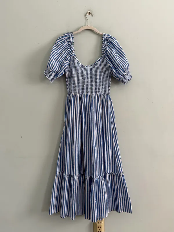 NWT Hill House Home Louisa Nap Blueberry Stripe Midi Dress - Image 3