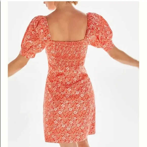 ANTHROPOLOGIE FOREVER THAT GIRL Puff Sleeve Floral Mini Dress Orange‎ - Image 2
