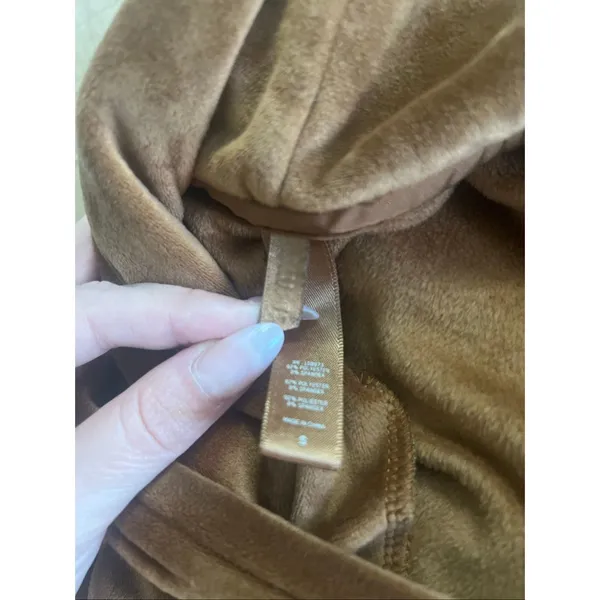 Brown Velour Cropped Zip Hoodie Y2K Cozy Lounge Jacket Small - Image 6