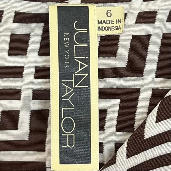 NWT Women's Julian Taylor Brown‎ White Geometric Pattern Shift Dress Size 6 - Image 5
