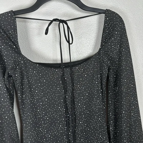 Lucy In The Sky Long Sleeve Mini Dress Womens Small Black Silver Glitter Party - Image 5