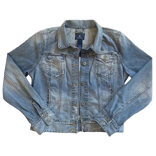 Lucky Brand Dungarees America Denim Trucker Jacket Medium Wash Distressed XL - Image 2