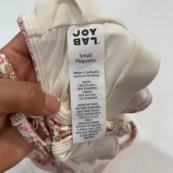 JoyLab Floral Longline Sports Bra Small Pink Brown Strappy Yoga Crop Top - Image 5