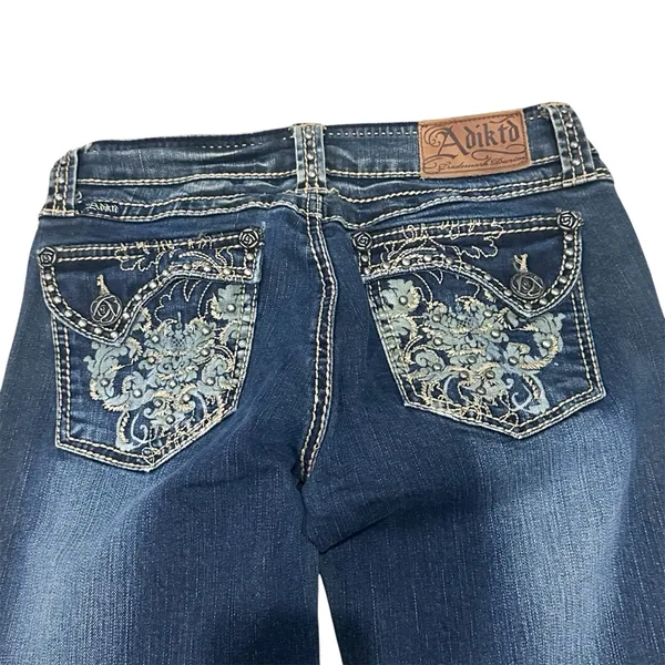 Adiktd Bootcut Jeans‎ Womens Mid Rise Embellished Stretch Blue Denim 2 / W27 - Image 3