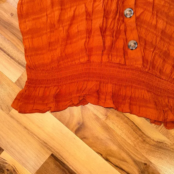Maurices XL Orange Textured Button Front Smocked Peplum Blouse‎ Top Women's fall - Image 3