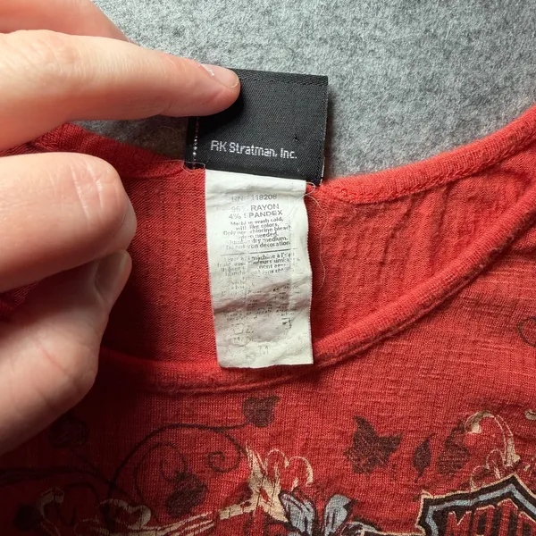 HARLEY-DAVIDSON Women's M Tank Top Floral Graphic Heathered Red Cream - Image 3