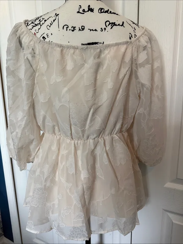 BloomChic Cream Floral Textured Peasant Blouse - Image 3