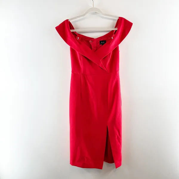 Bardot Off The Shoulder Midi Bodycon Pencil Dress Red XS - Image 2