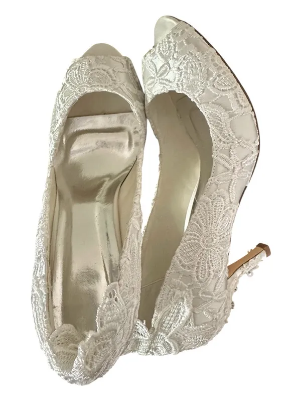 JIAJIA Elegant White/Ivory Lace Peep-Toe Heels - Bridal Women's Shoes - Image 2