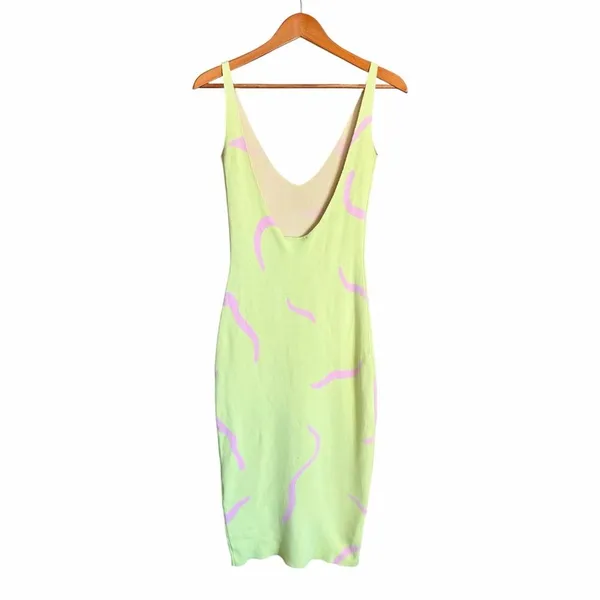 White Fox Boutique Knit Midi Dress Lime Green Pink Swirl Bodycon Size S Y2K - Image 3