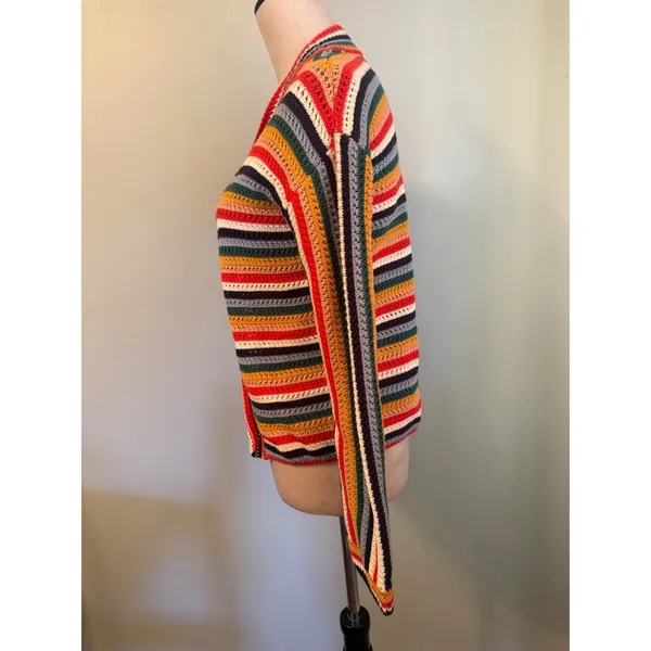 Hanna Andersson Multi boho Striped Crochet Knit Cotton Cardigan whimsi Sweater L - Image 3