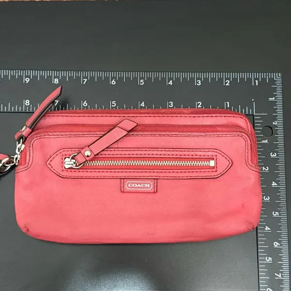 Coach Coral Daisy Leather Double Zip Wallet Wristlet - Image 9