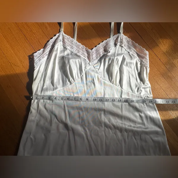 Vintage White Lace Nylon Tricot Slip, Size 44 (Modern XL) - Image 4