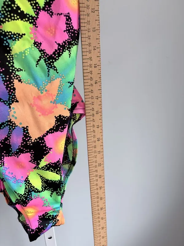 90s Neon Floral One Piece Swimsuit Pink Strappy Cross Back High Cut Y2K S - Image 5