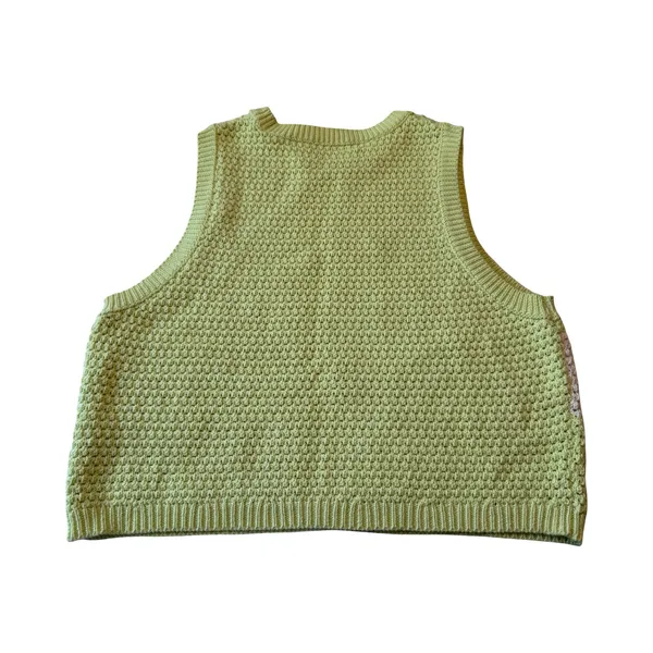 Zara Lime Green Cropped Checkered Floral Crochet Sweater Vest XL‎ - Image 4