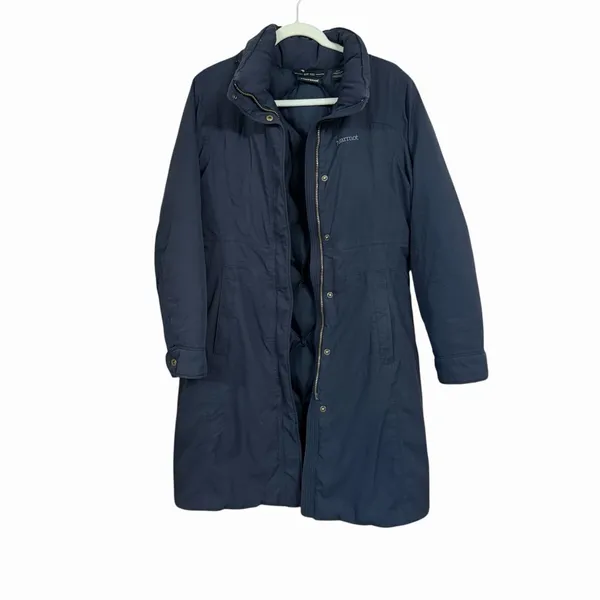 Marmot Womens Sz M Black 650 Fill Long Length Jacket Goose Down Full Zip Warm - Image 5