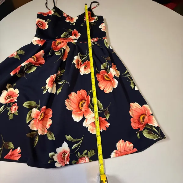 Monteau Los Angeles Navy Floral‎ Spaghetti Strap Fit & Flare Mini Dress Medium - Image 10