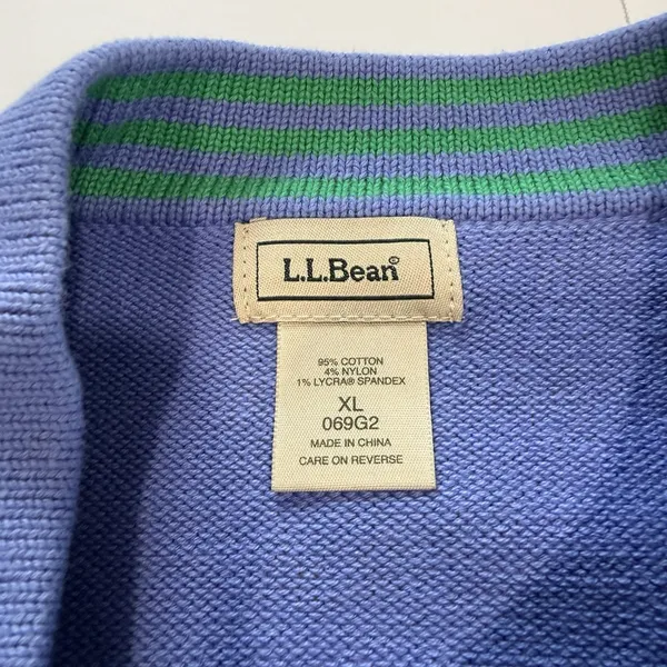 L.L.Bean Periwinkle Blue Button Front Retro Cotton Cardigan Sweater Pockets XL - Image 7