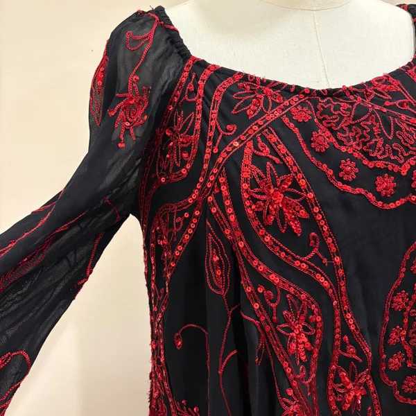 Free People My Beloved Georgette Mini Dress Black Red Sequin Embroidered Fairy 8 - Image 7