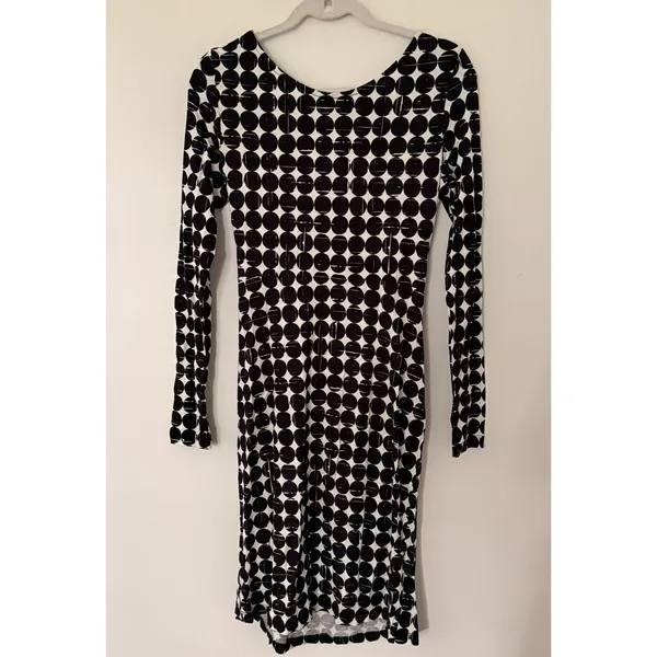 Seraphine Black White Polka Dot Knot Front Maternity Dress Long Sleeve Sz S - Image 3