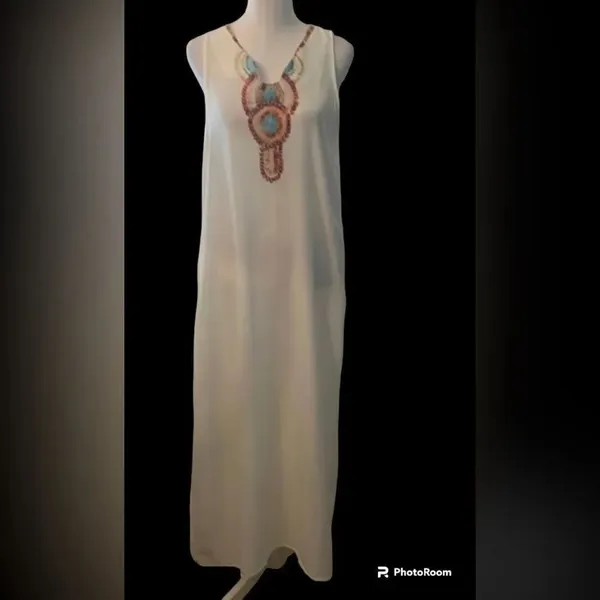 Orderplus size S white maxi swimsuit coverup w/side slits GUC - Image 2