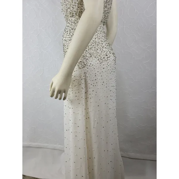 Anthropologie Womens Dress Sz S White Silver Rian Beaded Embellished Halter Maxi - Image 14