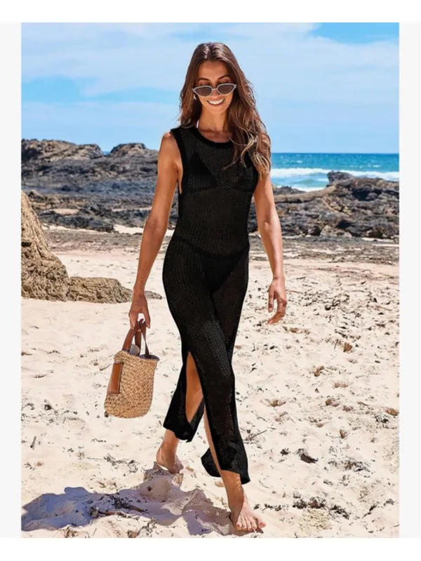 NEW Crochet Cover Up Sleeveless Hollow Knit Bikini Swimwear S - Image 6