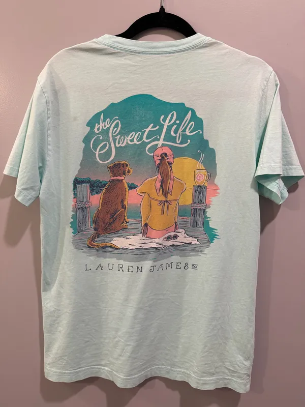 Comfort Colors Lauren James Short Sleeve Pocket Tee Mint Green / Blue - Image 2