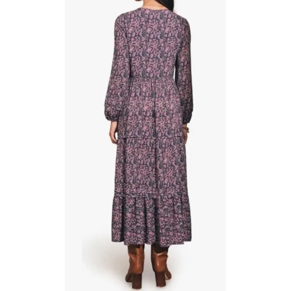 Faherty Isabella Tiered Midi Maxi Dress XL Dark Paisley Floral Long Sleeve Boho - Image 3