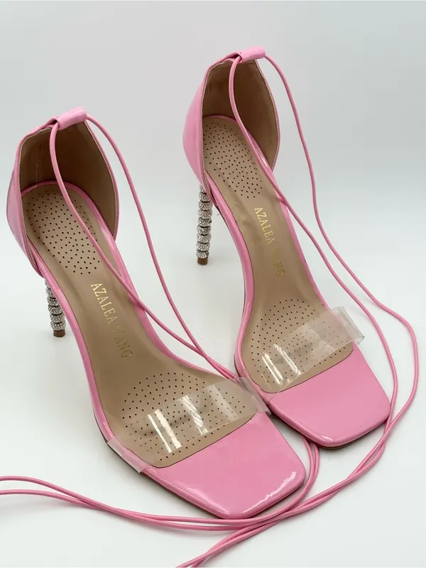 Azalea Wang Pink Lace-Up Crystal-Heel Sandals - Image 12