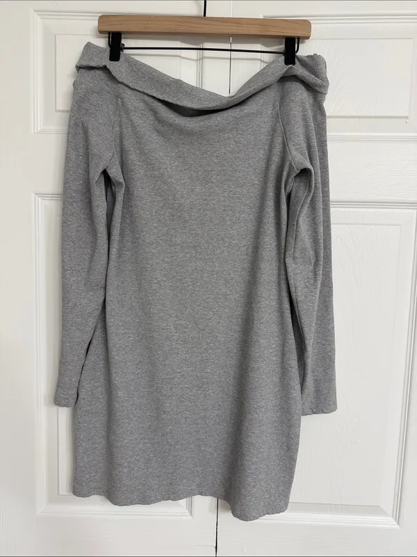 PINK Victorias Secret Off-Shoulder Long Sleeve Bodycon Dress in Light Gray XL - Image 4