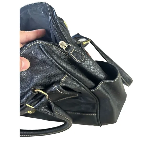 Unbranded Womens faux leather black purse handbag side pockets dual handle strap - Image 8