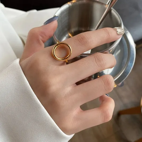 Boutique Womens‎ Yellow Gold Plated S925 Circle Ring, Adjustable - Image 2