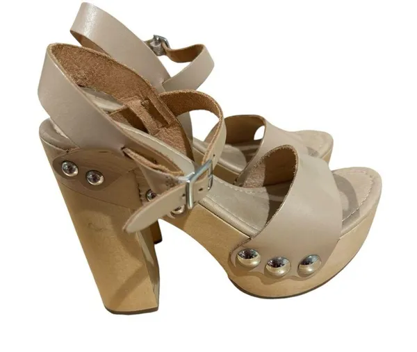 Jeffrey Campbell Platform High Heel Sandals Leather Beige Size 38 Italian - Image 5