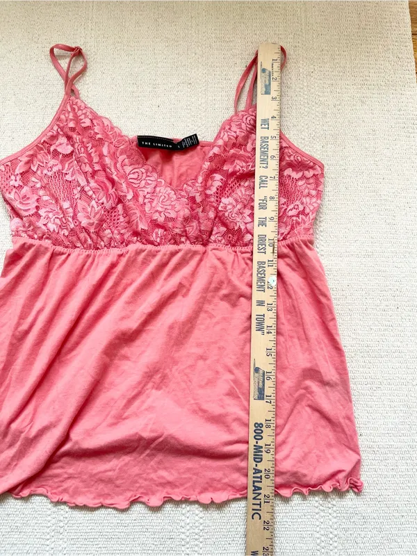 Vintage The Limited Y2K Cotton Babydoll Lace Tank Top Cami Lettuce Hem Size L - Image 6