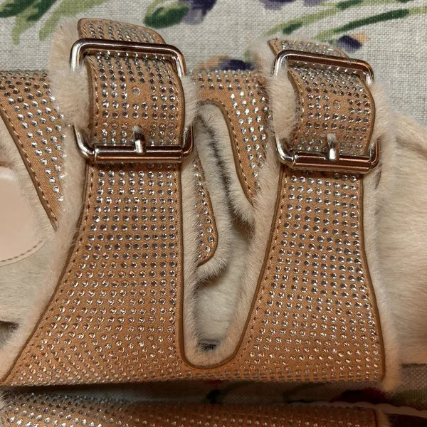 DV Dolce Vita Women Bonita Beige 6.5 Slides Sandals Shoes Bling Fur Comfort Boho - Image 5