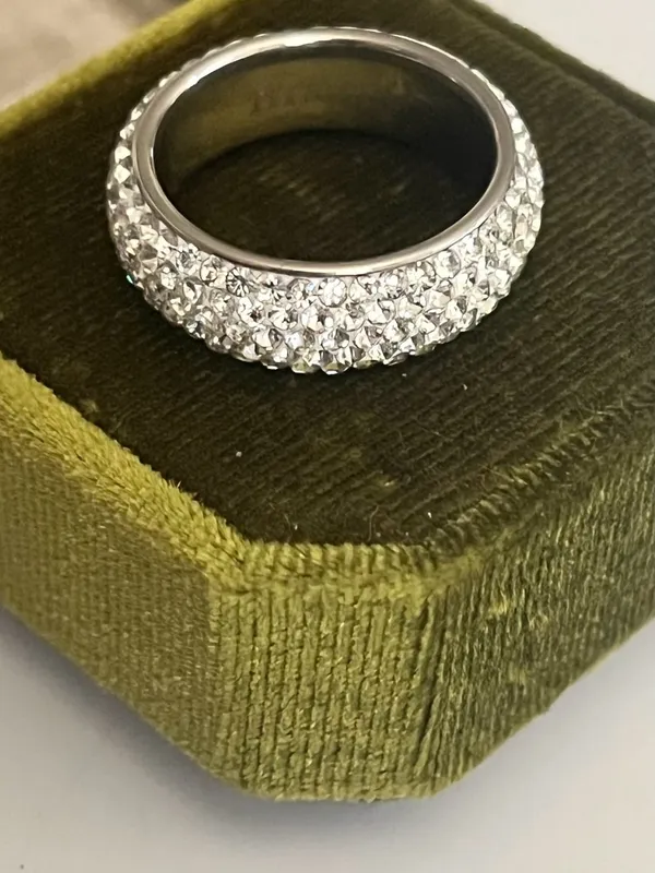 Titanium Steel Silver CZ Pavé Band Ring Unisex Size 9 - Image 3