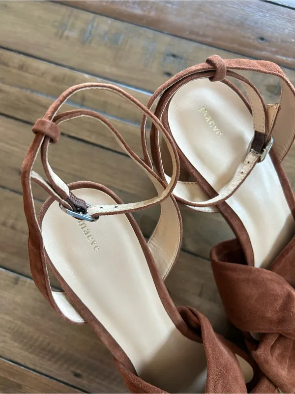 Anthropologie Maeve Suede Knot Platform Brown Heels 10 - Image 4