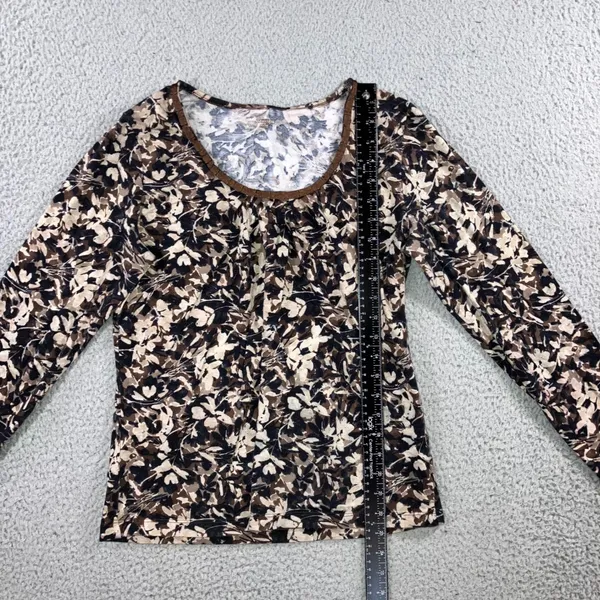 St. John's Bay Floral Cottagecore Top Small Brown‎ Scoop Neck Cotton Earthy Neutral Classic L/S - Image 10