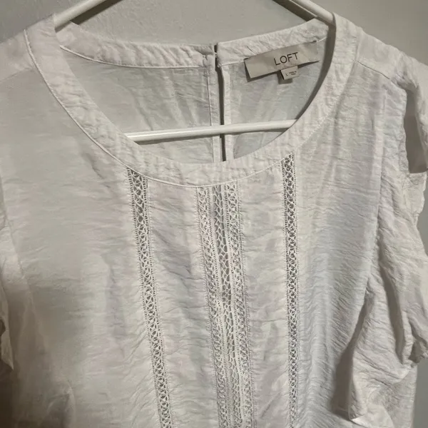 LOFT Textured White Blouse with Ruffle Detail - Image 2