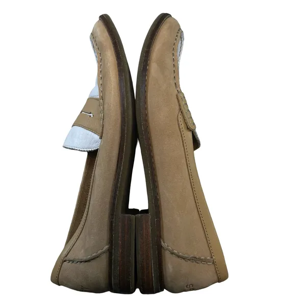 Sperry Womens Seaport Penny Loafers Tan‎ White Leather Preppy Slip On STS83410 9 - Image 4