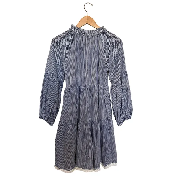 Tuckernuck Beach Nautical Tie Neck Tiered Coverup Dress Sz XS Navy White Stripe - Image 5
