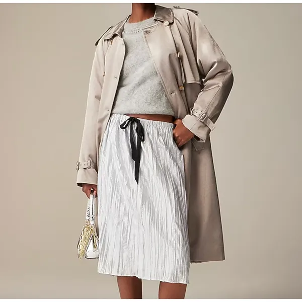 J.Crew Relaxed Trench Coat Satin Crepe Mid Length Silver Gray Insulated US 2 NWT - Image 5