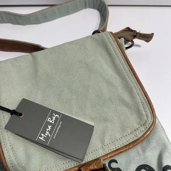 NWT‎ Myra Bag 821 Sage Green Canvas Leather Trim Crossbody Messenger Bag Boho - Image 11