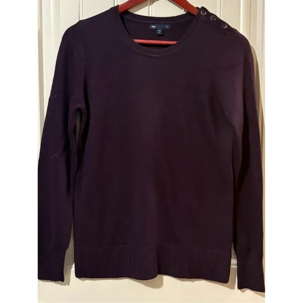Gap Luxe Purple Crewneck Sweater w/ Button Detail - Image 2