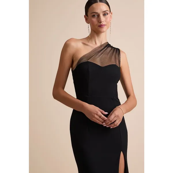 NWT Lulus Brayla Black One-Shoulder Mermaid Maxi Dress Bridesmaid Banquet Size M - Image 9