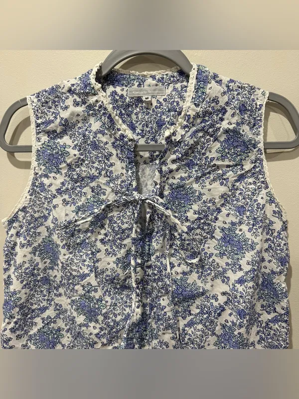 Kimberly Greene Sz Medium Cottagecore Floral Ruffle Lace Blouse Sleeveless - Image 3