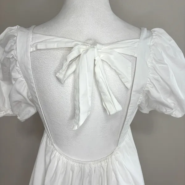 Forever 21 Dress White Puff Sleeve Tie Back Babydoll Mini Dress Cottagecore S - Image 5